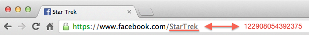 Screenshot example of the URL bar highlighting how to get a get a Facebook user ID to convert to the Graph API