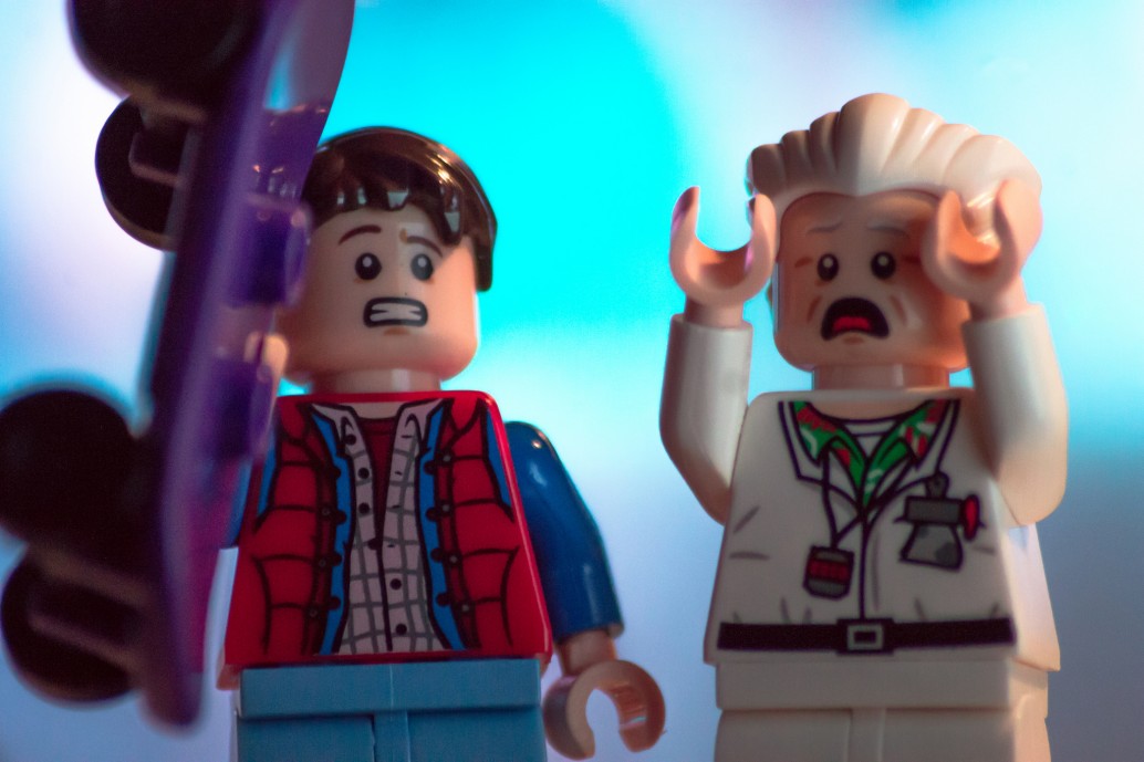 Marty McFly and Doc Brown in lego form discovering the awesome future of cssnext!